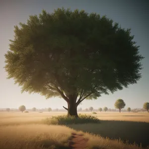 Serene Summer Landscape with Lush Oak Trees