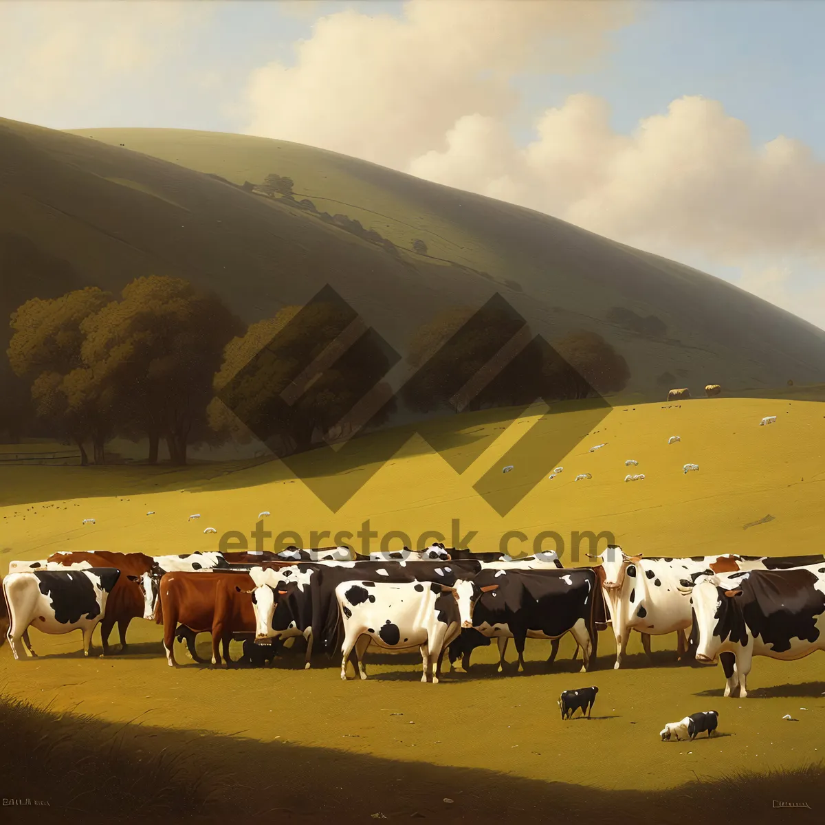 Picture of Idyllic Dairy Cows Grazing on a Rural Meadow