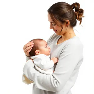 Happy family portrait with smiling child and mother
