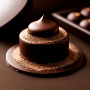 Decadent chocolate treat perched on stone in sombrero.