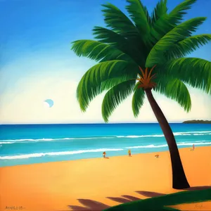 Tropical paradise: Tranquil beach with palm trees and clear blue waves