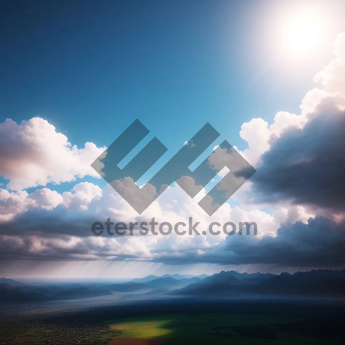 Picture of Vibrant Summer Sky Covered in Fluffy Clouds