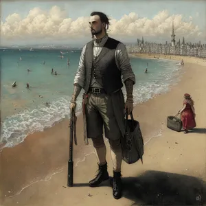Joyful Man at Tropical Beach, Wearing Wet Suit