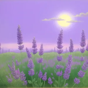 Lavender Blooms in Serene Countryside Field