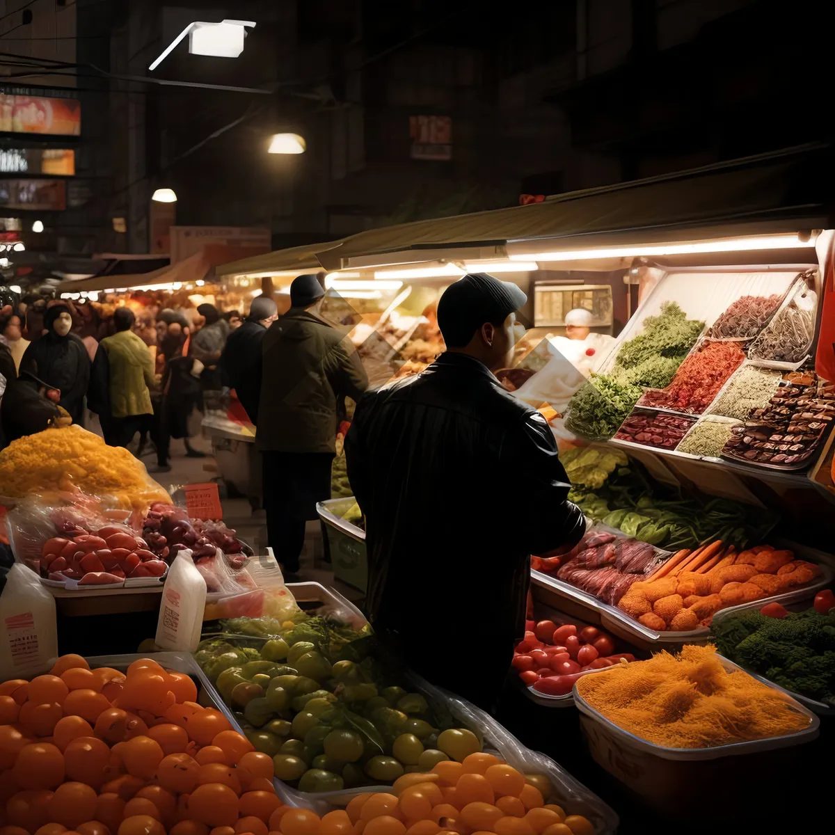 Picture of Organic Fresh Fruits and Vegetables at Supermarket Stall