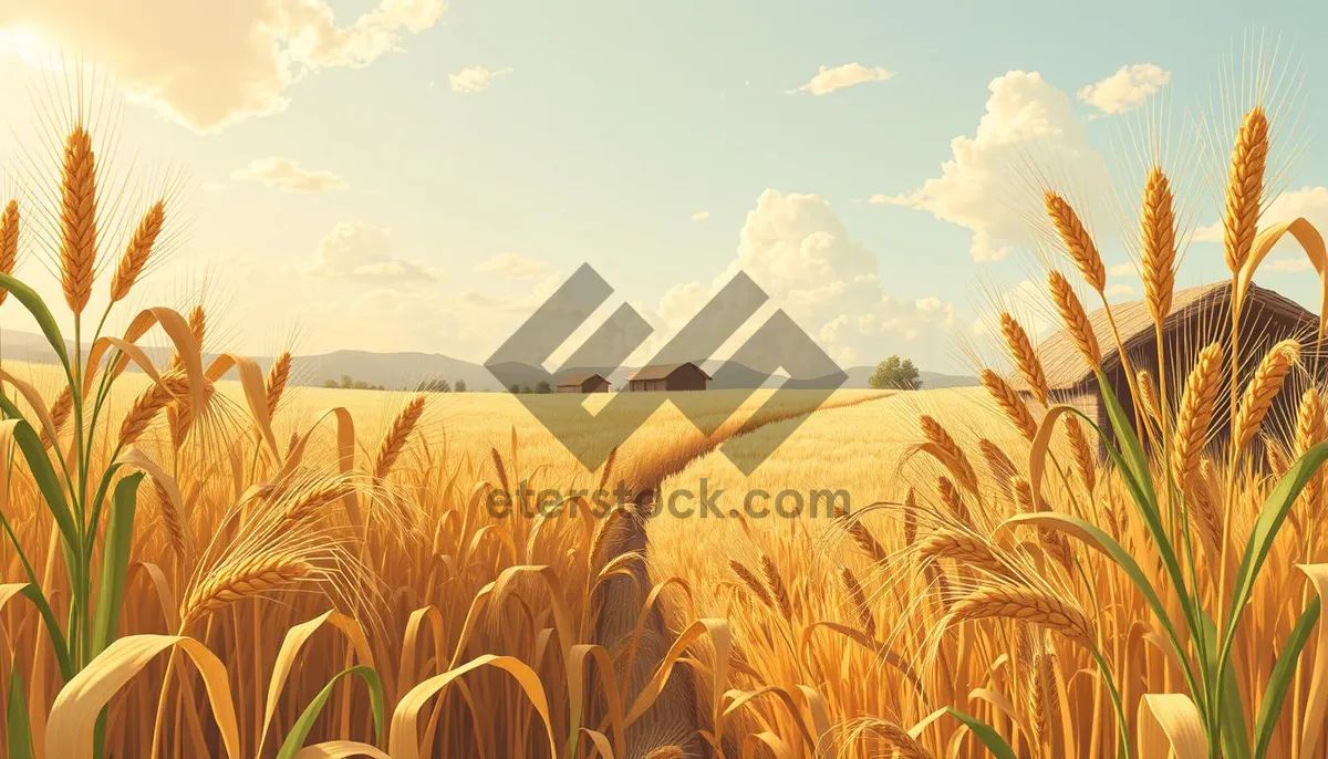 Picture of Summer Wheat Field under Bright Yellow Sky.