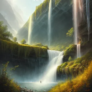 Serene Mountain Waterfall in Wild Landscape
