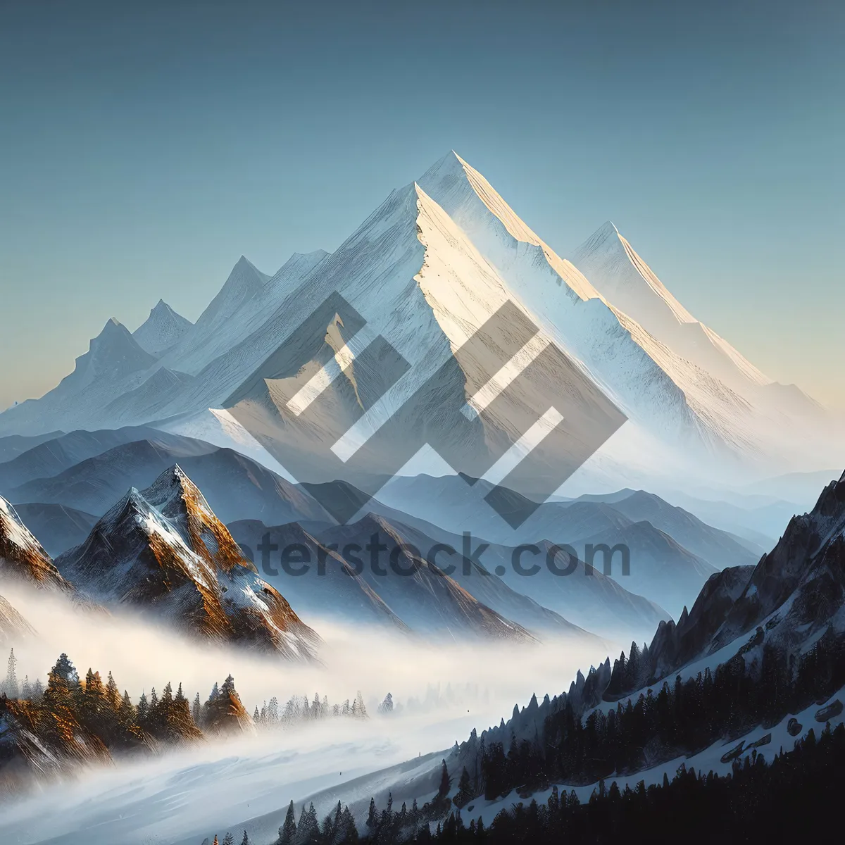 Picture of Majestic Snowy Alpine Peaks in Winter Landscape