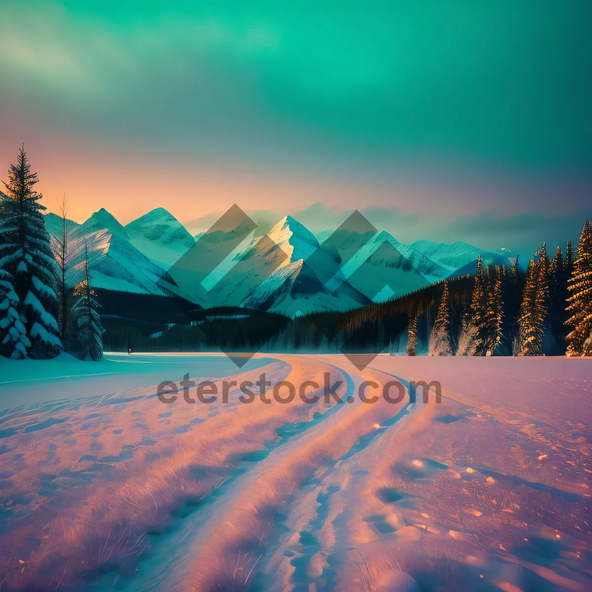 Picture of Majestic Mountain Sunset Over Scenic Landscape