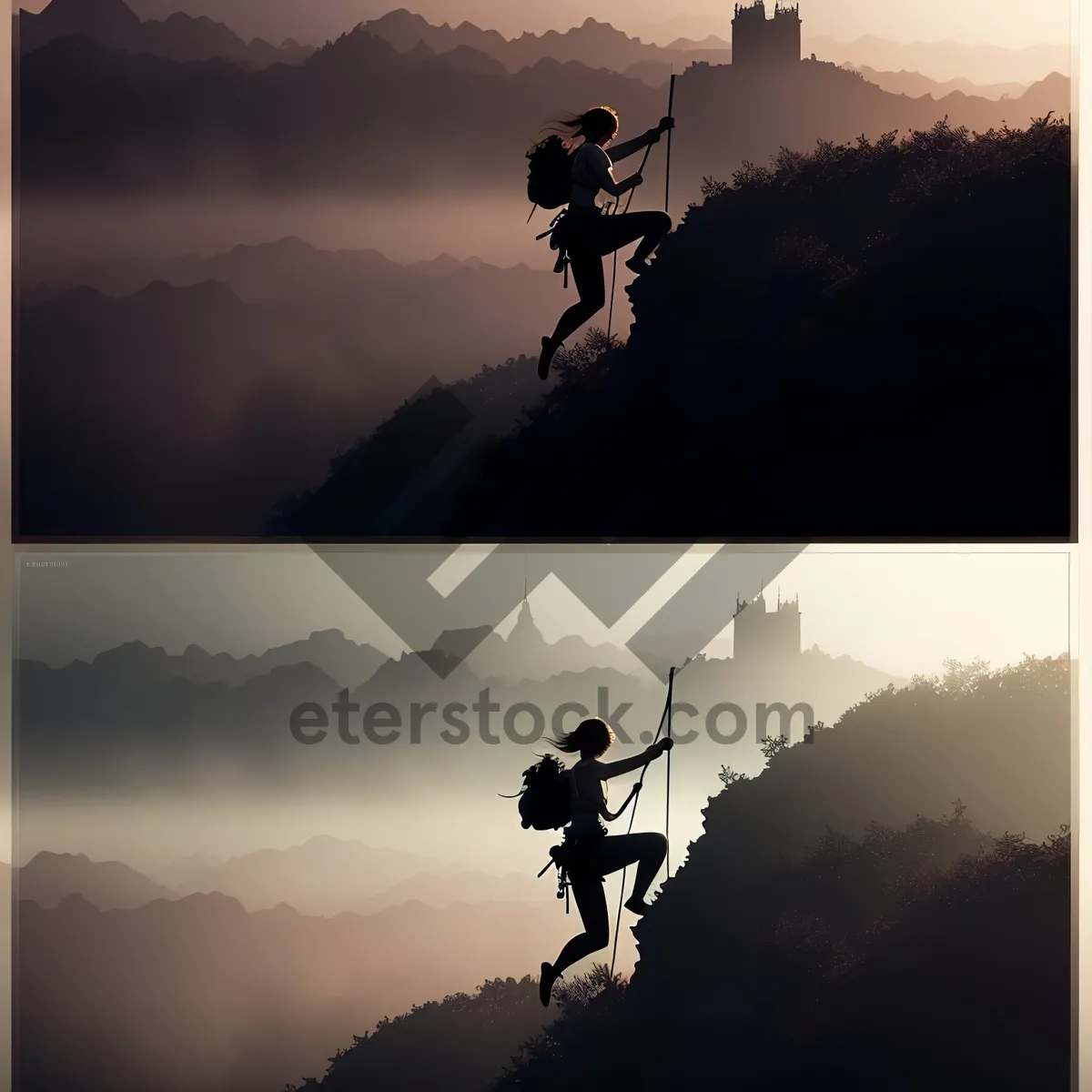 Picture of Skyline Sunset: Silhouette of Man on Mountain with Chairlift