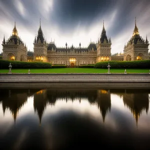 Iconic Cityscape: Historic Palace and Tower by the River