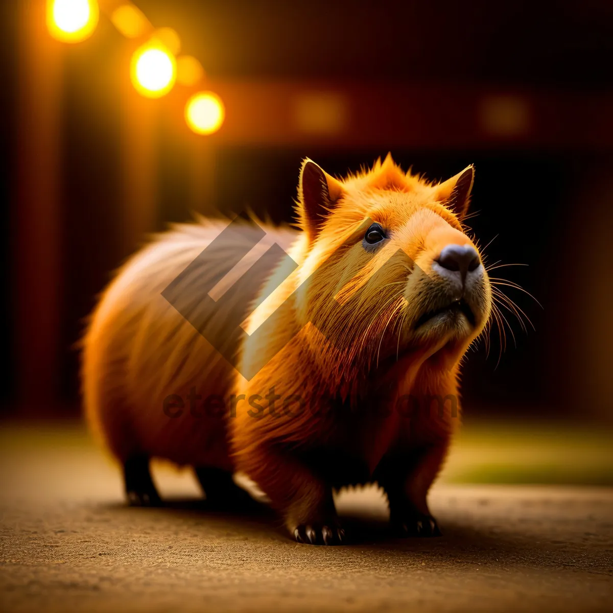 Picture of Furry Savings: Studio Portrait of Adorable Lion-Like Guinea Pig in Brown Fur