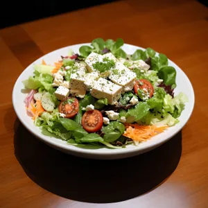 Delicious Vegetable Salad with Cheese and Tomatoes