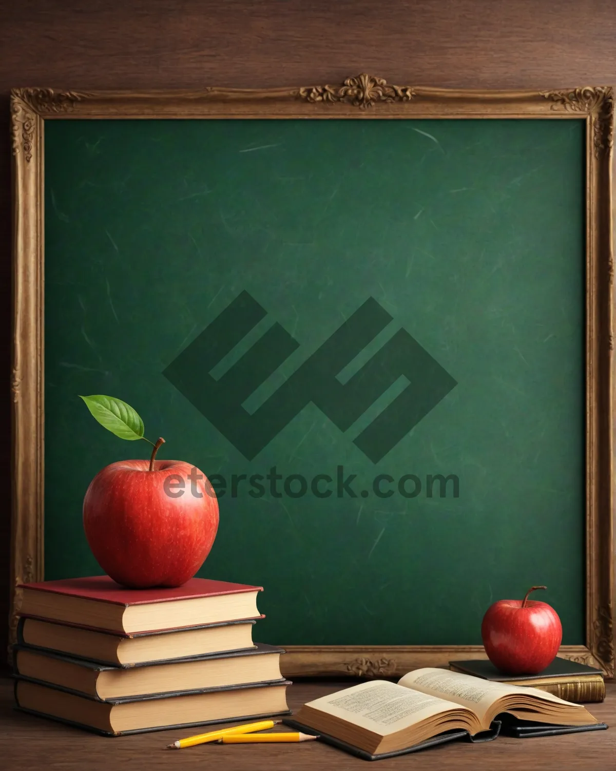 Picture of School TV frame with apple on blackboard