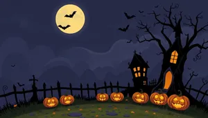 Halloween night silhouette with spooky tree and moon.