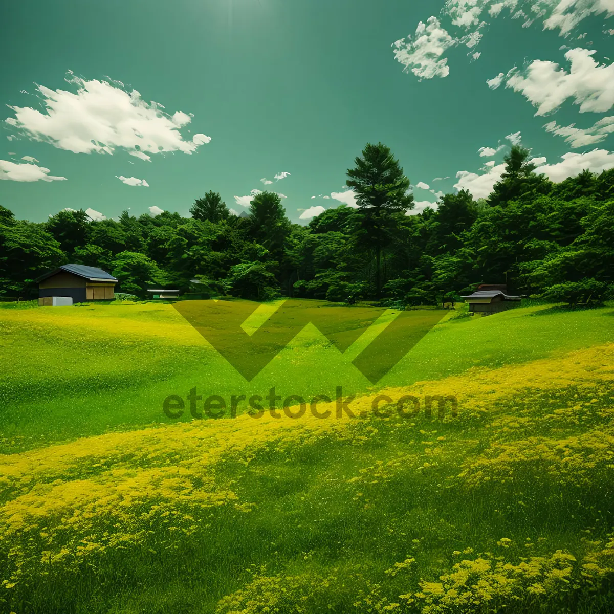 Picture of Vibrant Fruit Orchard Under Sunny Sky