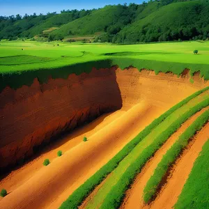 Highland Rice Fields: Serene Rural Landscape with Rolling Hills