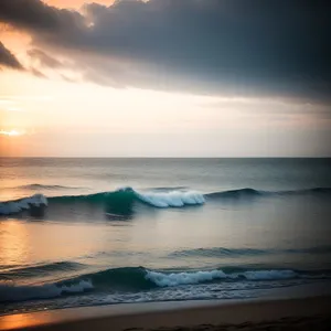 Serene Sunset Over Sandy Beach