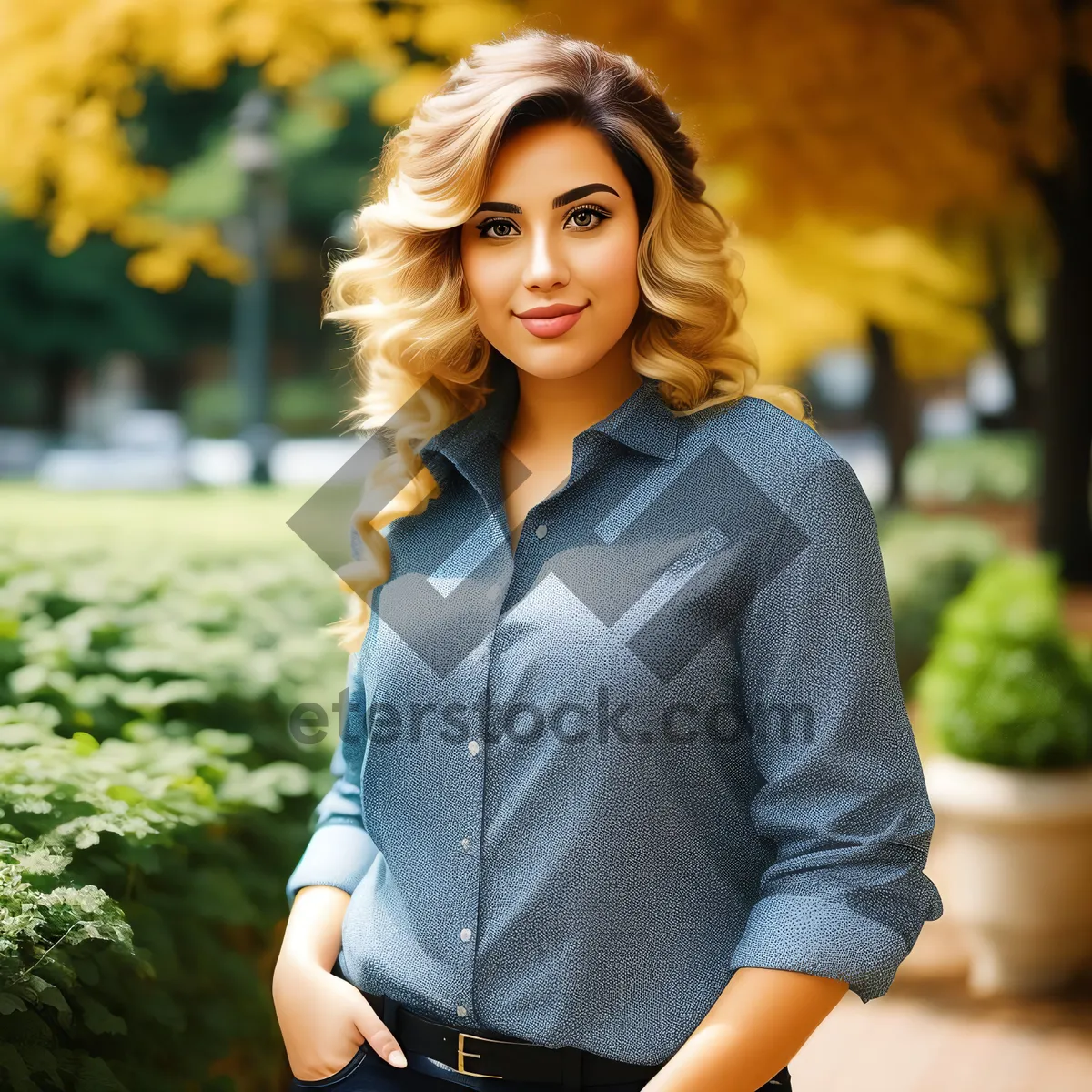 Picture of Smiling Lady in Casual Summer Outfit at the Park