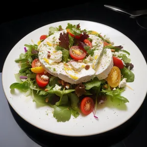 Gourmet vegetarian salad with fresh vegetables and cheese