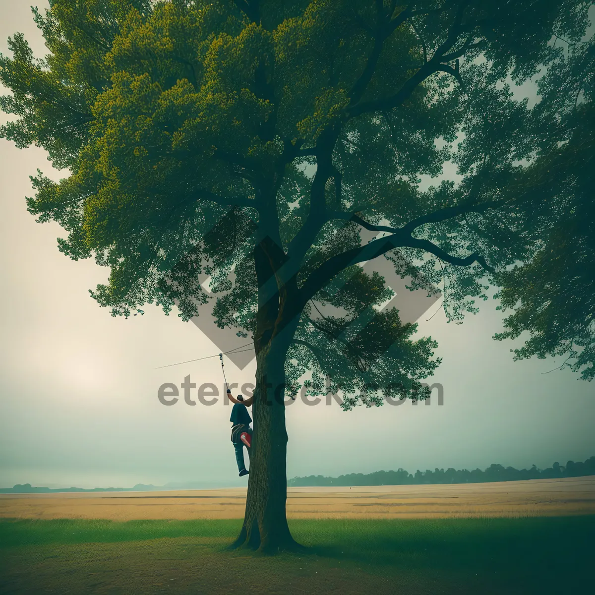 Picture of Serene Lakeside Scene with Majestic Oak Tree