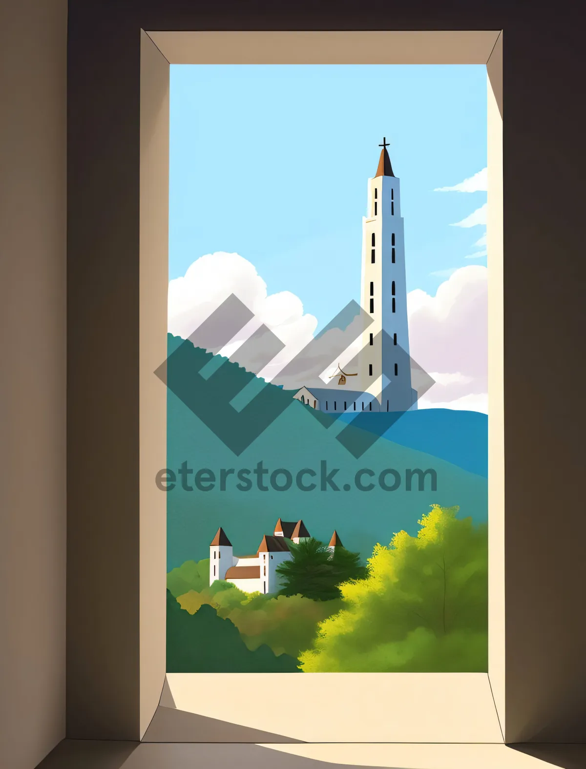 Picture of City Skyline with Tower and Space Shuttle