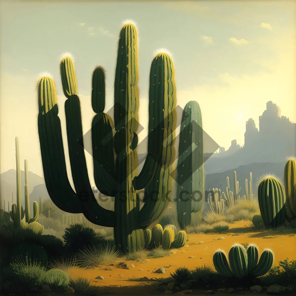 Picture of Spectacular Desert Sunset with Majestic Saguaro Cactus