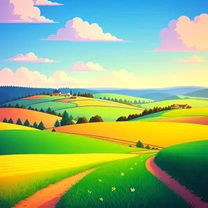 Serene Countryside Meadow Under Blue Sky
