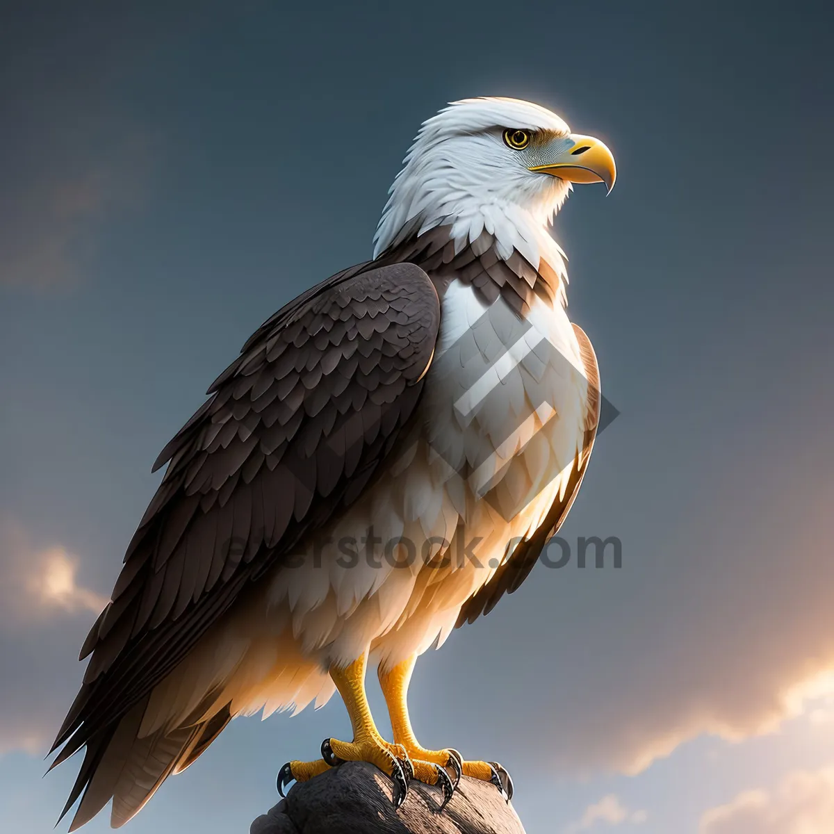 Picture of Bald Eagle soaring with intense gaze: Majestic predator in flight.