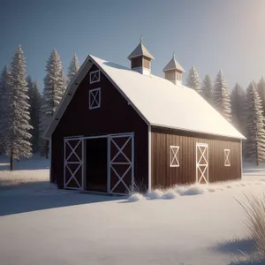 Winter Wonderland: Rustic Farmhouse amidst Snowy Countryside