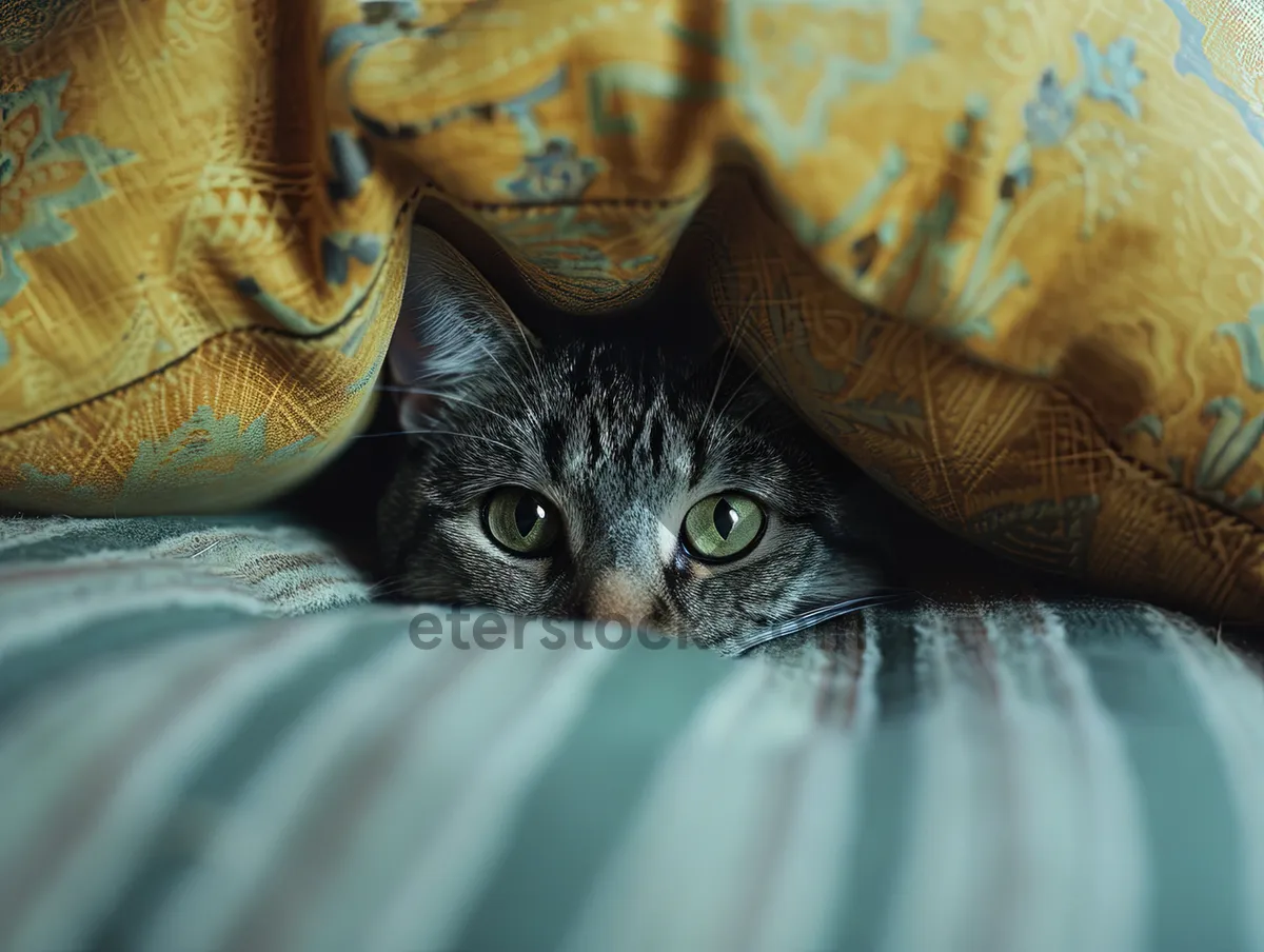 Picture of Fluffy Gray Tabby Kitten Staring with Curious Eyes