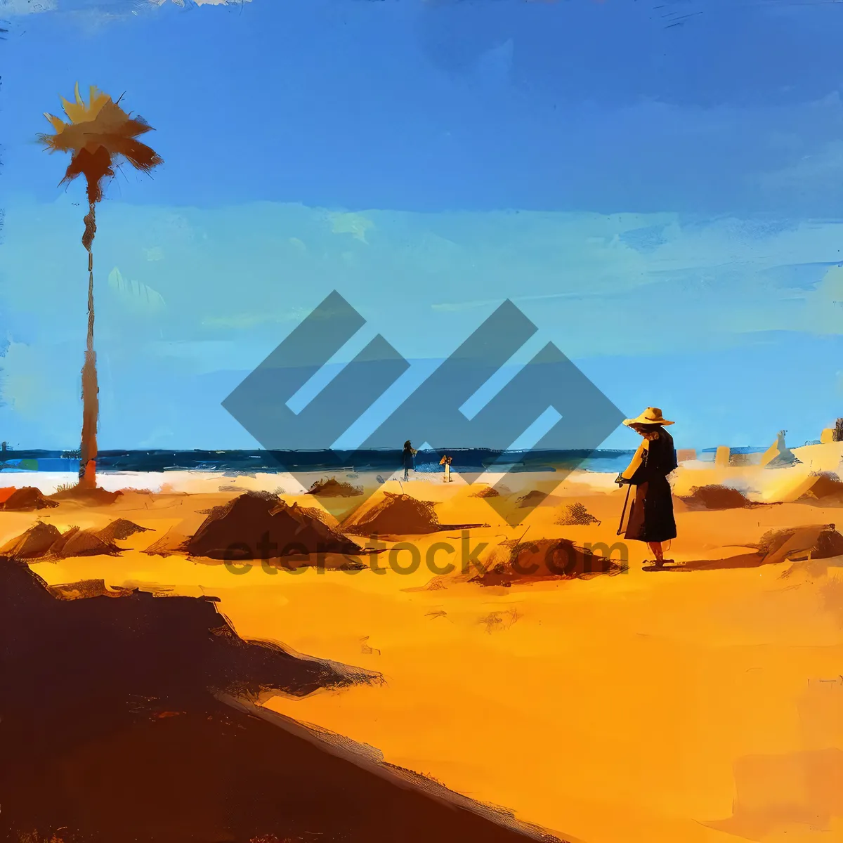 Picture of Tropical Paradise: Sand, Beach, Sunset, Ocean, Palm.