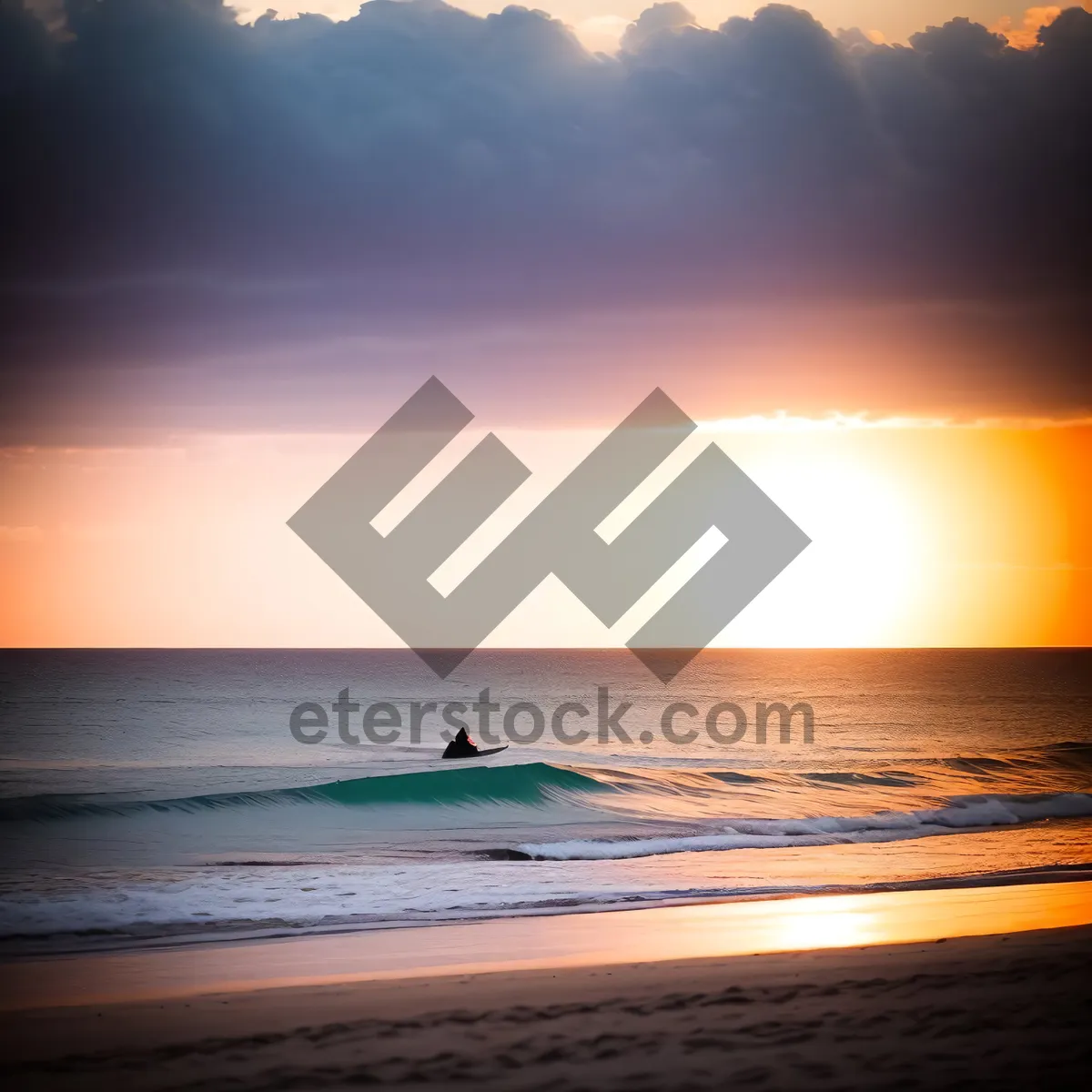 Picture of Golden Sunset Reflecting on Summer Beach