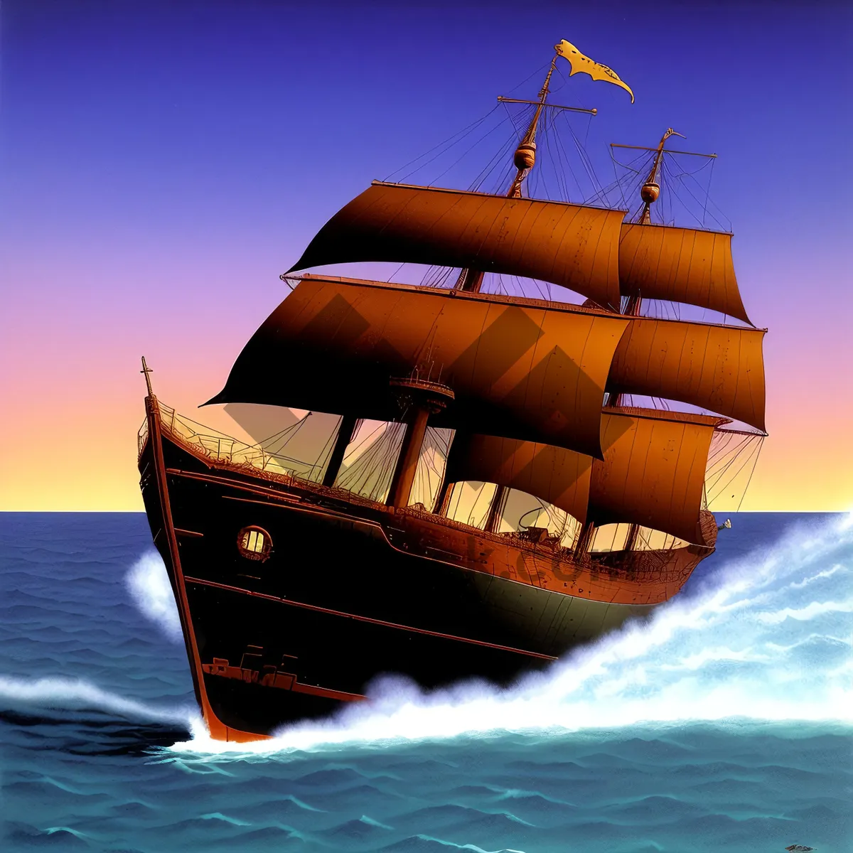 Picture of Serene Sunset: Fishing Vessel at Sea