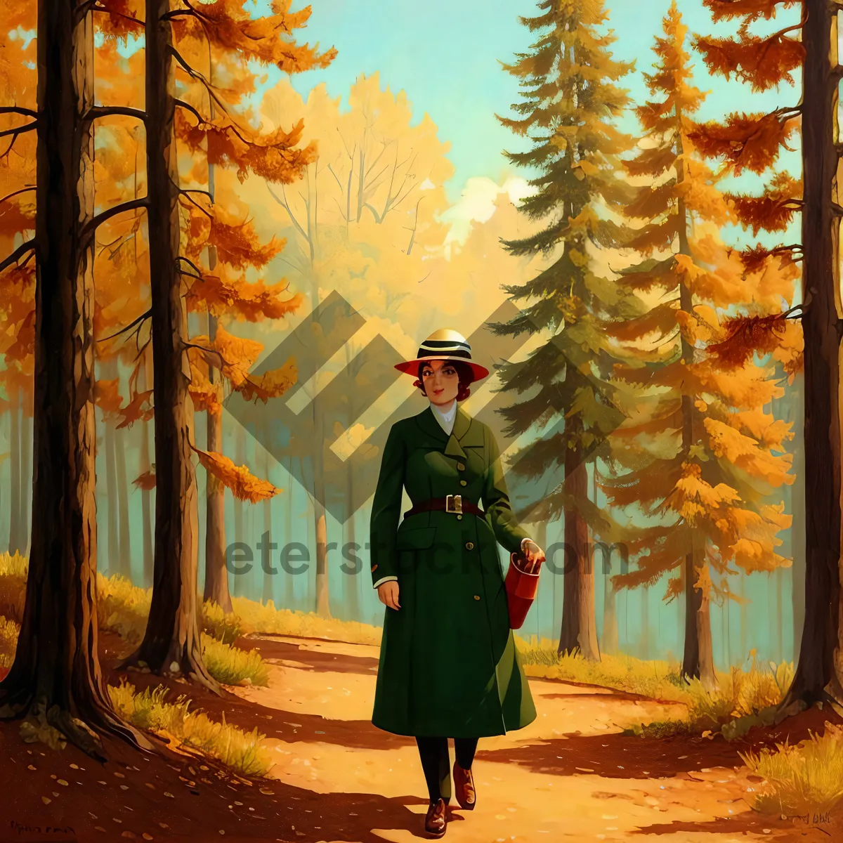 Picture of Serene Autumn Forest with Enigmatic Monk