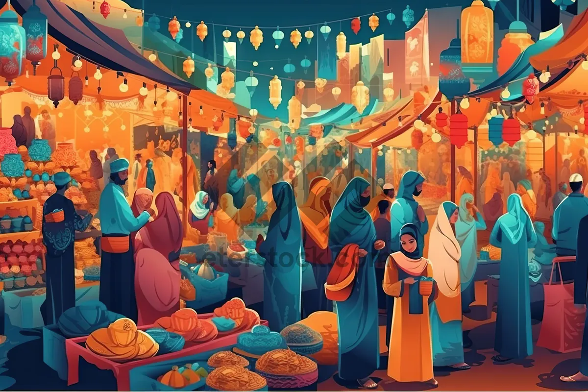 Picture of Seller monk in market square selling goods.