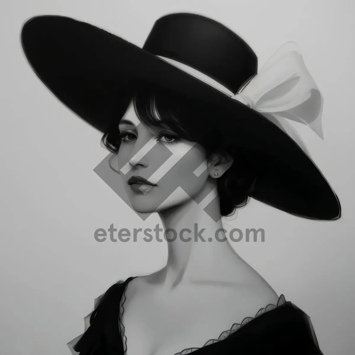 Picture of Fashionable brunette model wearing a stylish cowboy hat