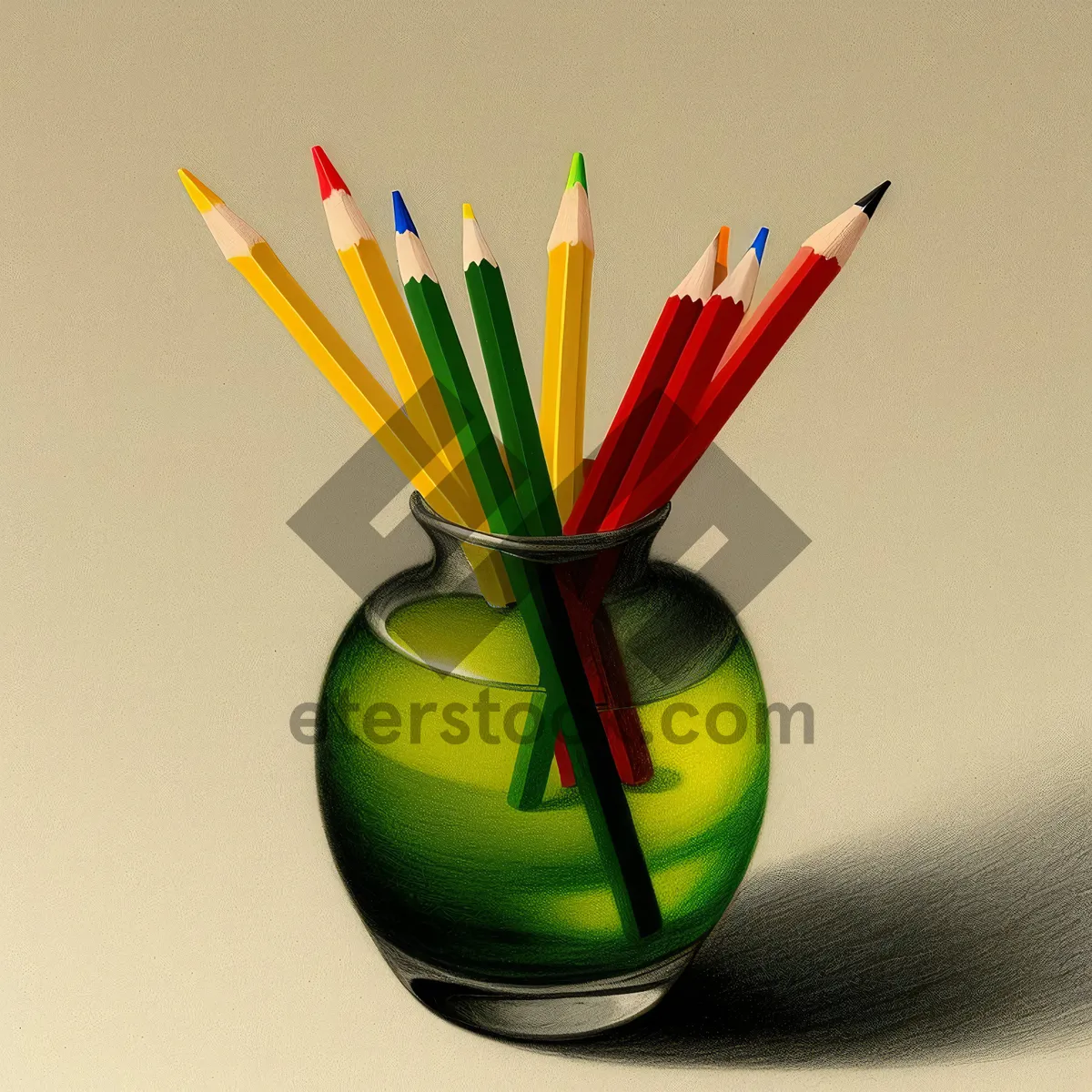 Picture of Vibrant Rainbow Drawing Tools on Wooden Desk