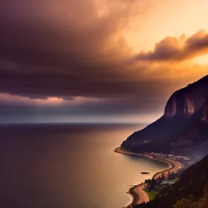 Serenity at Sunset: Coastal Landscape with Sea and Sky