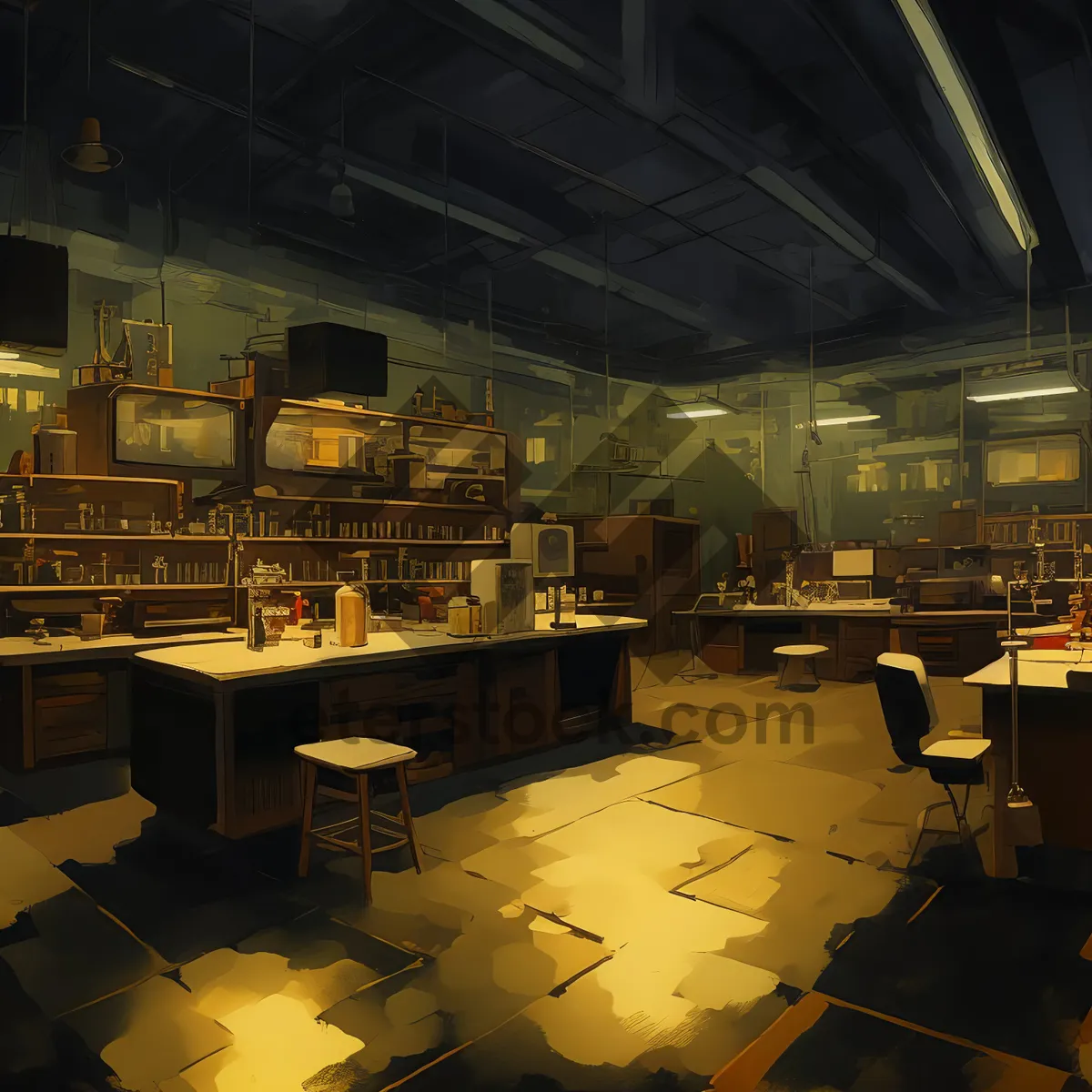 Picture of Modern cafeteria interior design with stylish furniture