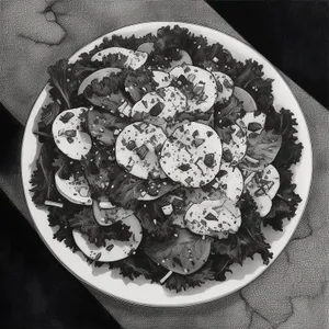 Delicious meal on porcelain plate with utensil