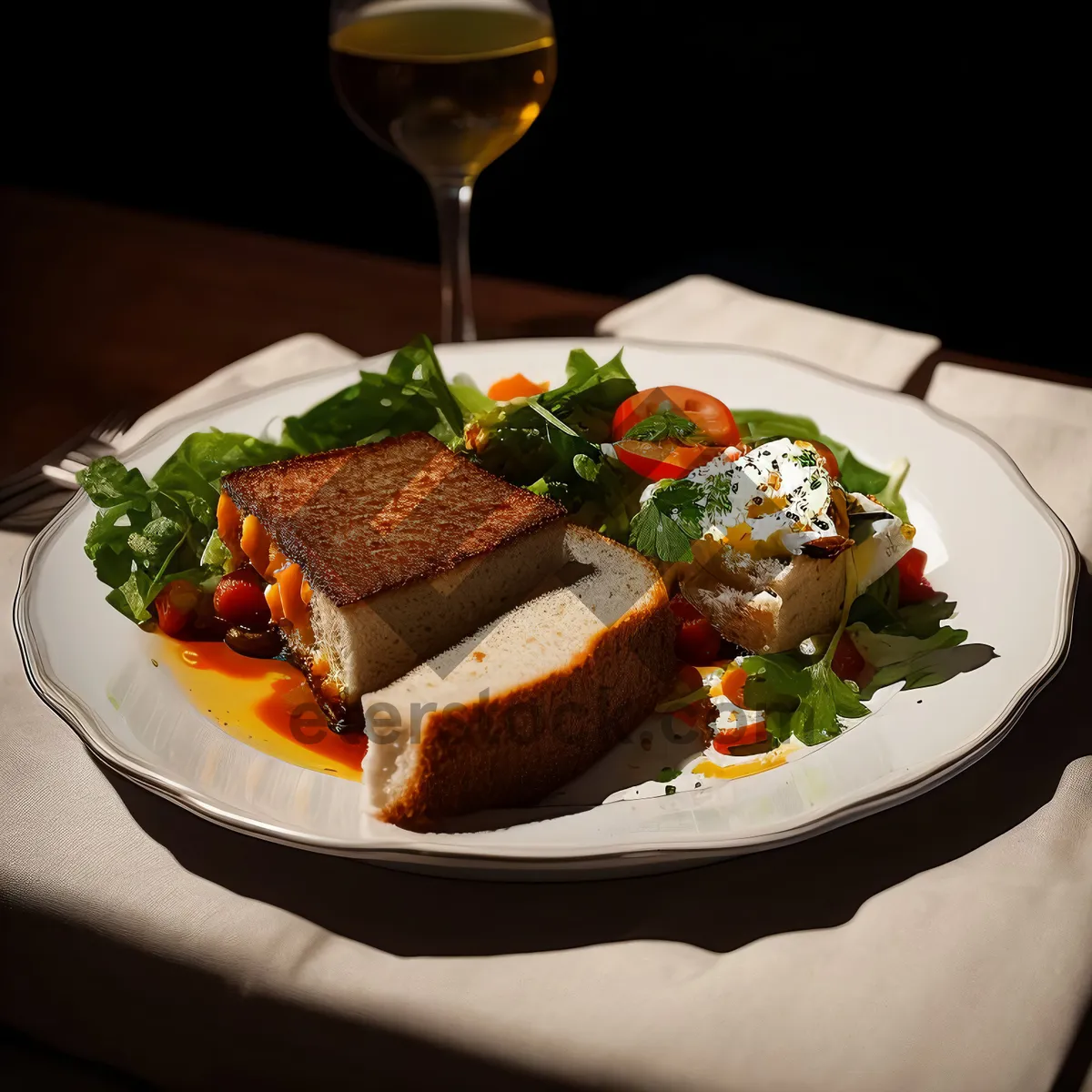 Picture of Gourmet Grilled Steak with Vegetables and Wine