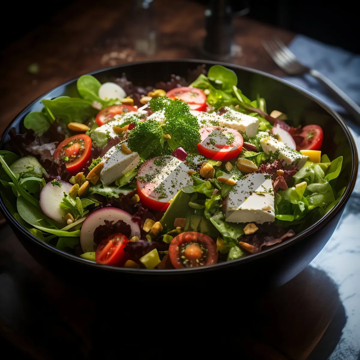 Picture of Fresh Salad Bowl with Tasty Vegetables and Meat