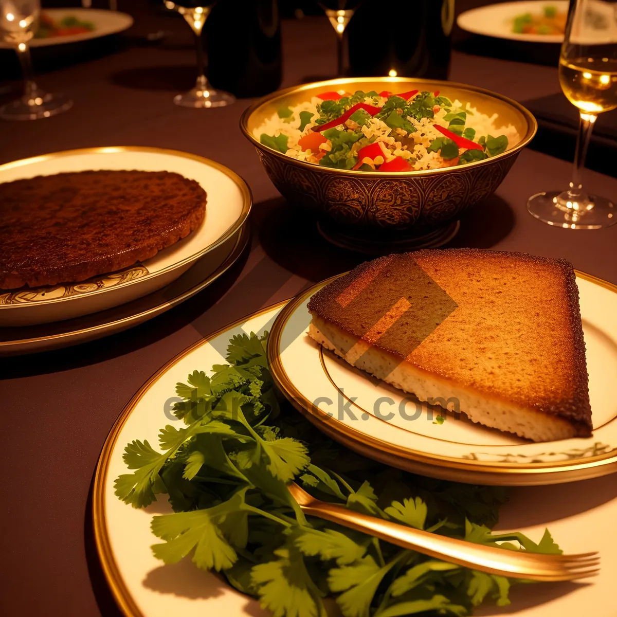 Picture of Delicious Gourmet Dinner Plate with Fresh Salad