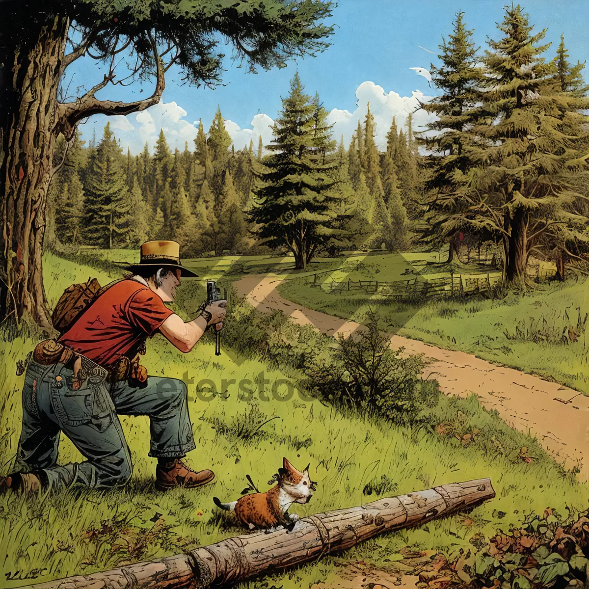 Picture of Man using power saw in forest