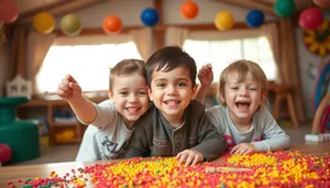 Family Portrait of Happy Smiling Dad and Kids