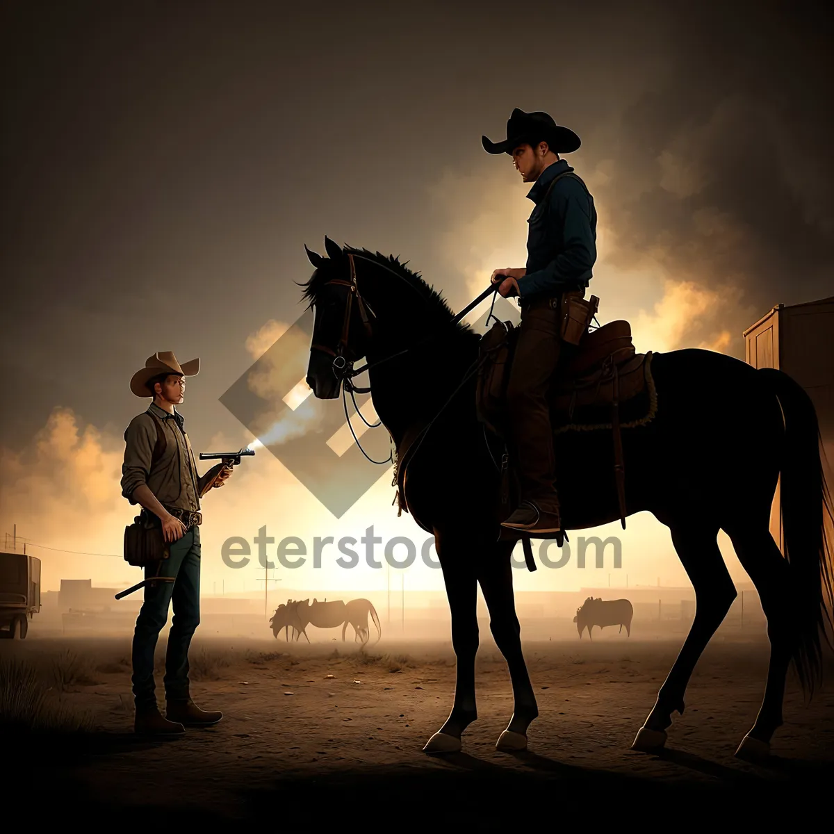 Picture of Silhouette Cowboy on Beach during a Sunset