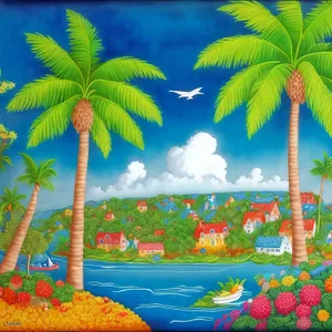 Exotic tropical vacation by the palm trees on the beach.