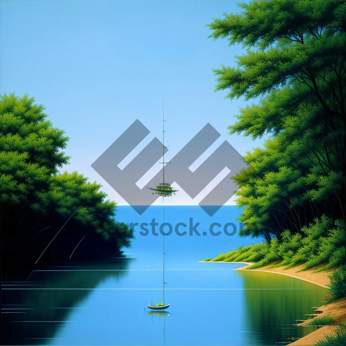 Picture of Tranquil Lakeside: Majestic Pine in a Serene Forest