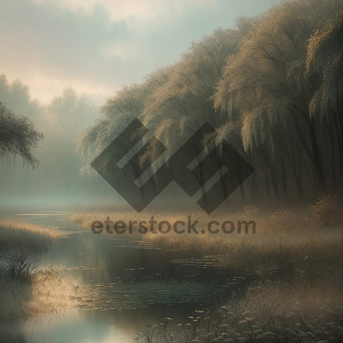 Picture of Serene Lake Reflection amidst Enchanting Forest